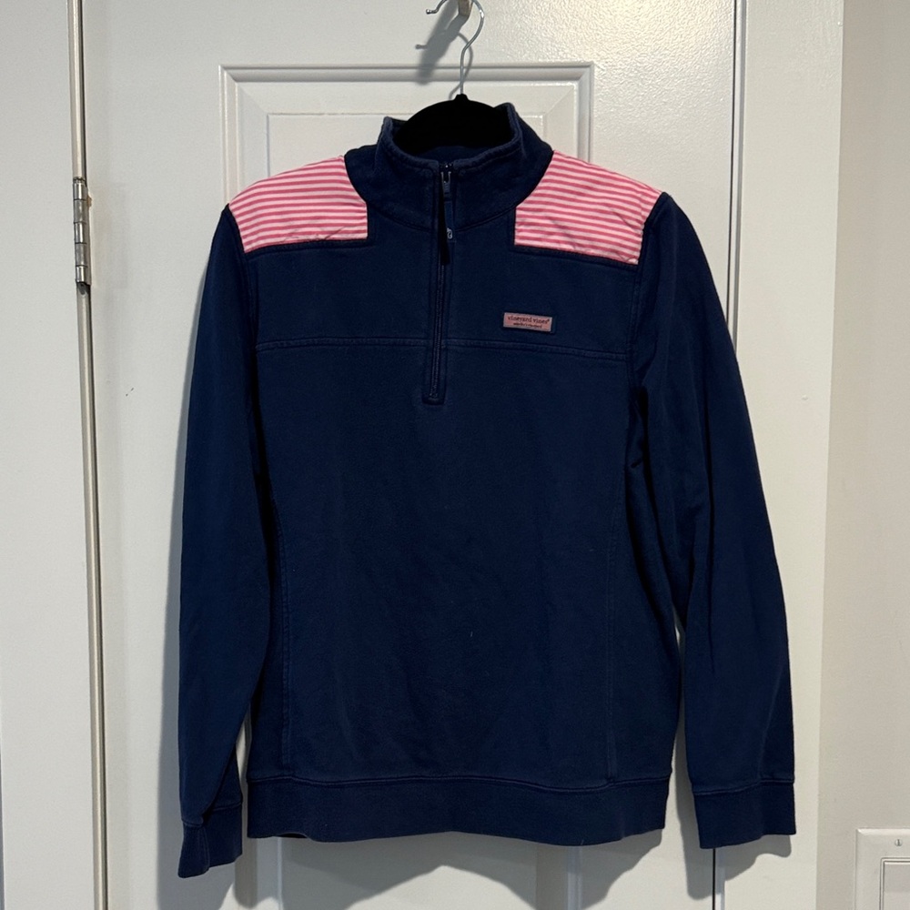 Vineyard Vines Navy and Pink Quarter-Zip Pullover